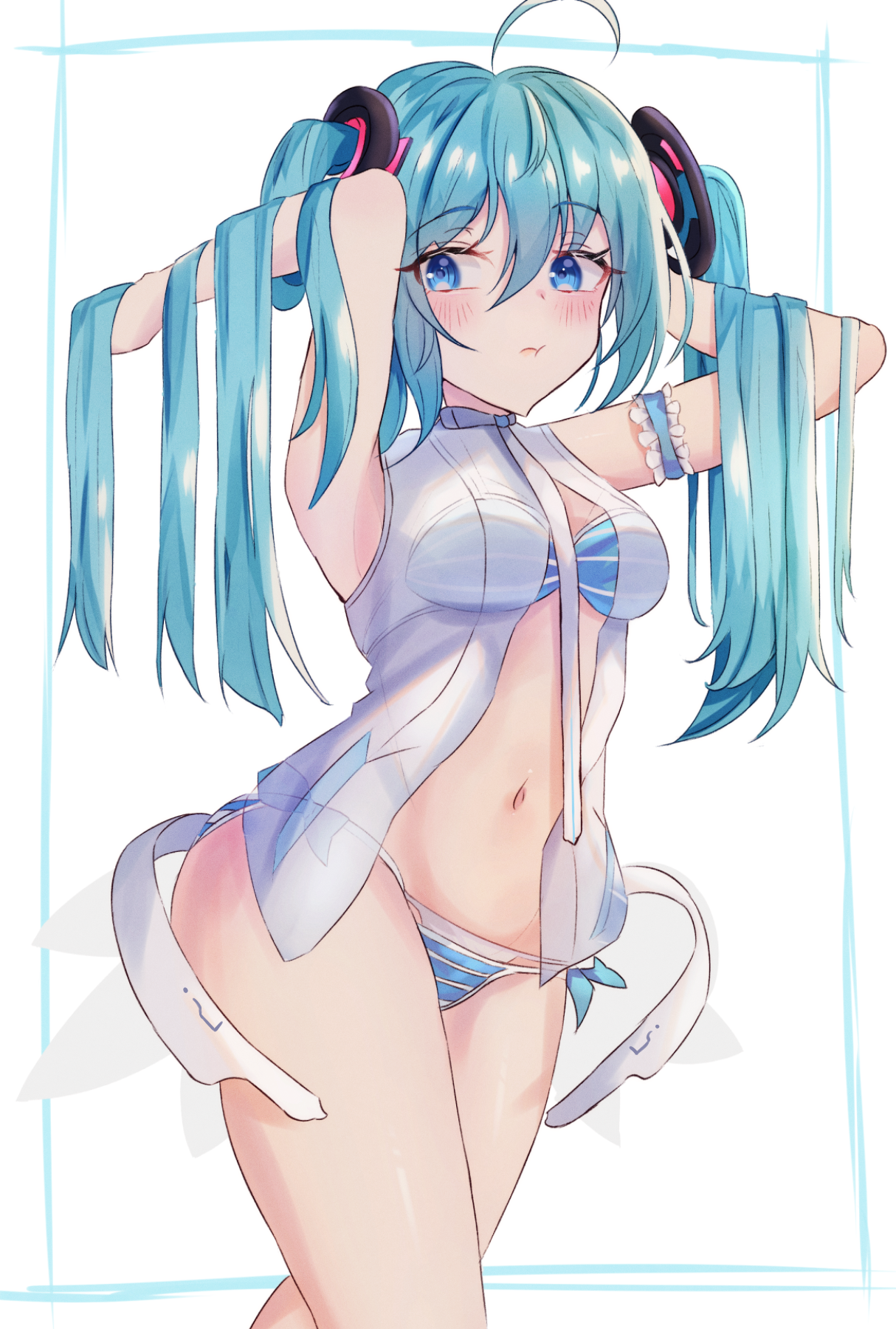 Panipo Vocaloid Hatsune Miku Bikini Open Shirt See Through Swimsuits